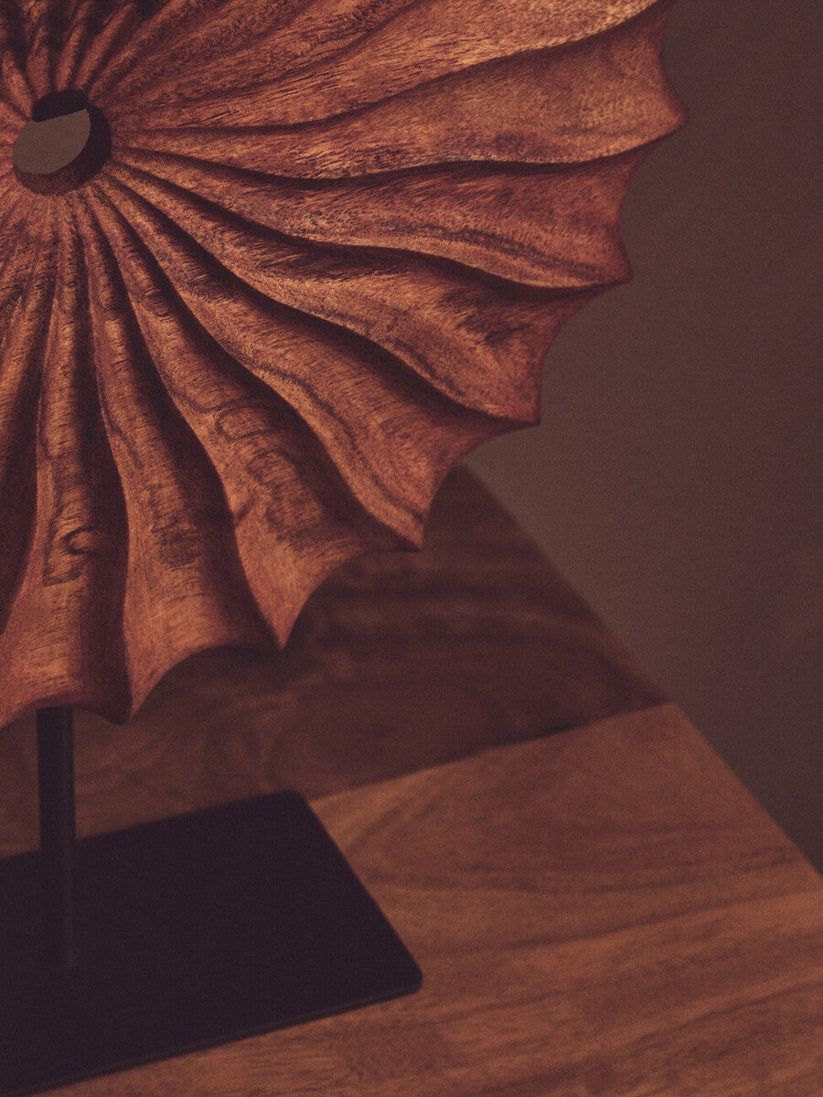 Orsina wood sculpture with elegant spiral design, perfect for modern home decor