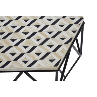 Orsina Side Table with Geometric Patterned Top and Sturdy Black Metal Frame