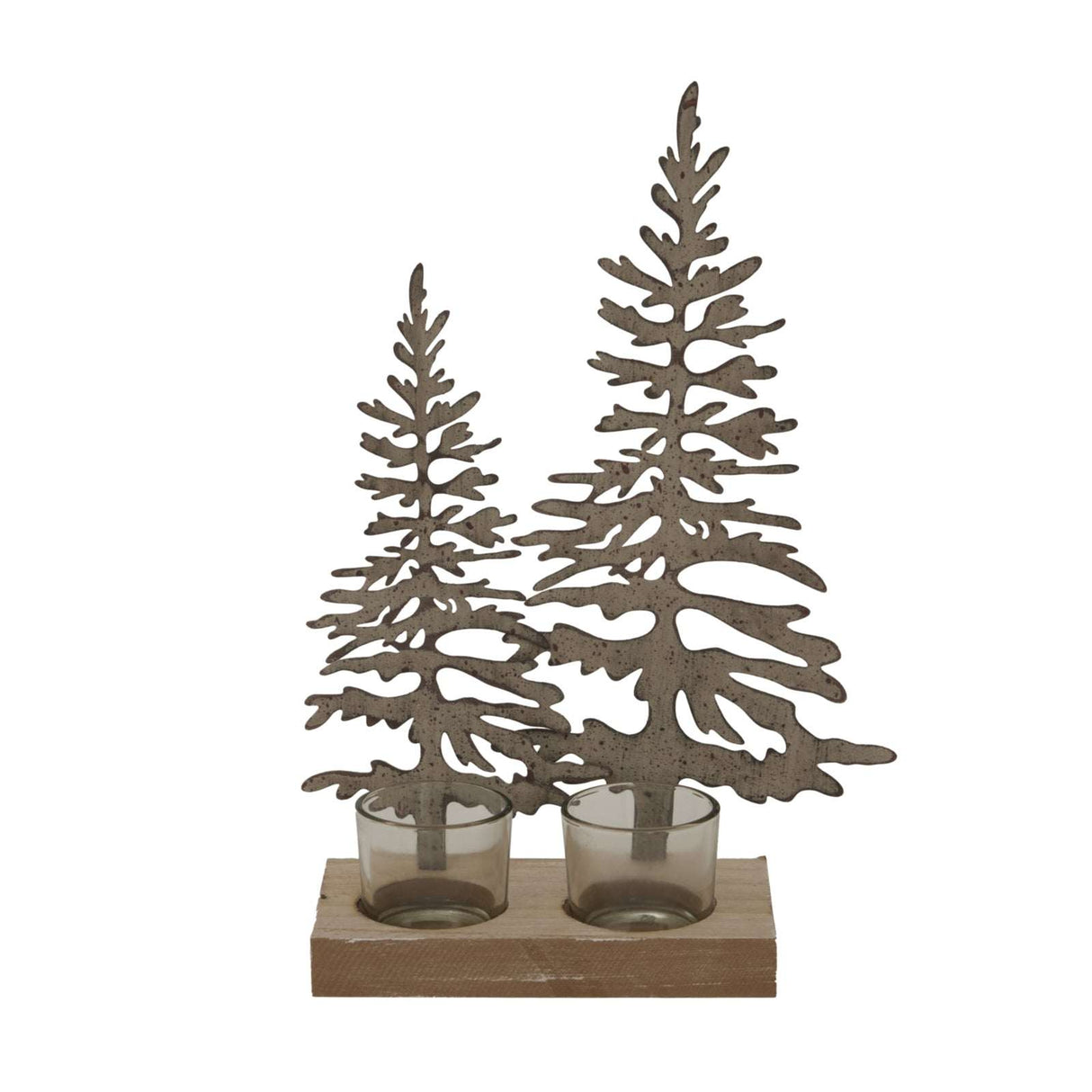 Wooden candle holder featuring silhouette trees, perfect for Christmas room decorations