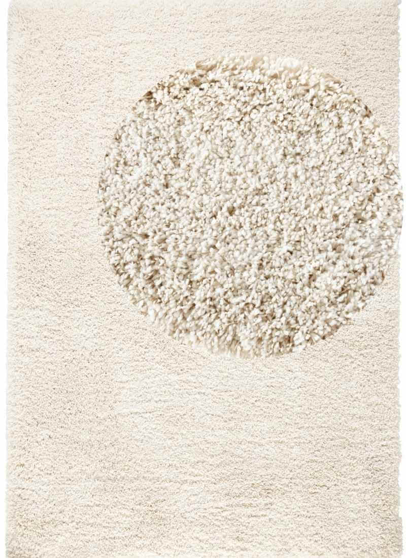 Cream Deep Pile Rug with a Textured Circular Design for Modern Interiors