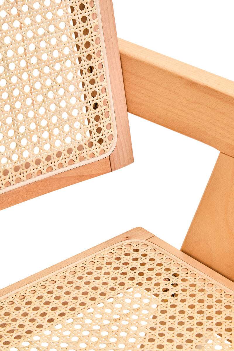 Orsina Dining Chair with natural wood finish and woven cane seat for a modern dining space