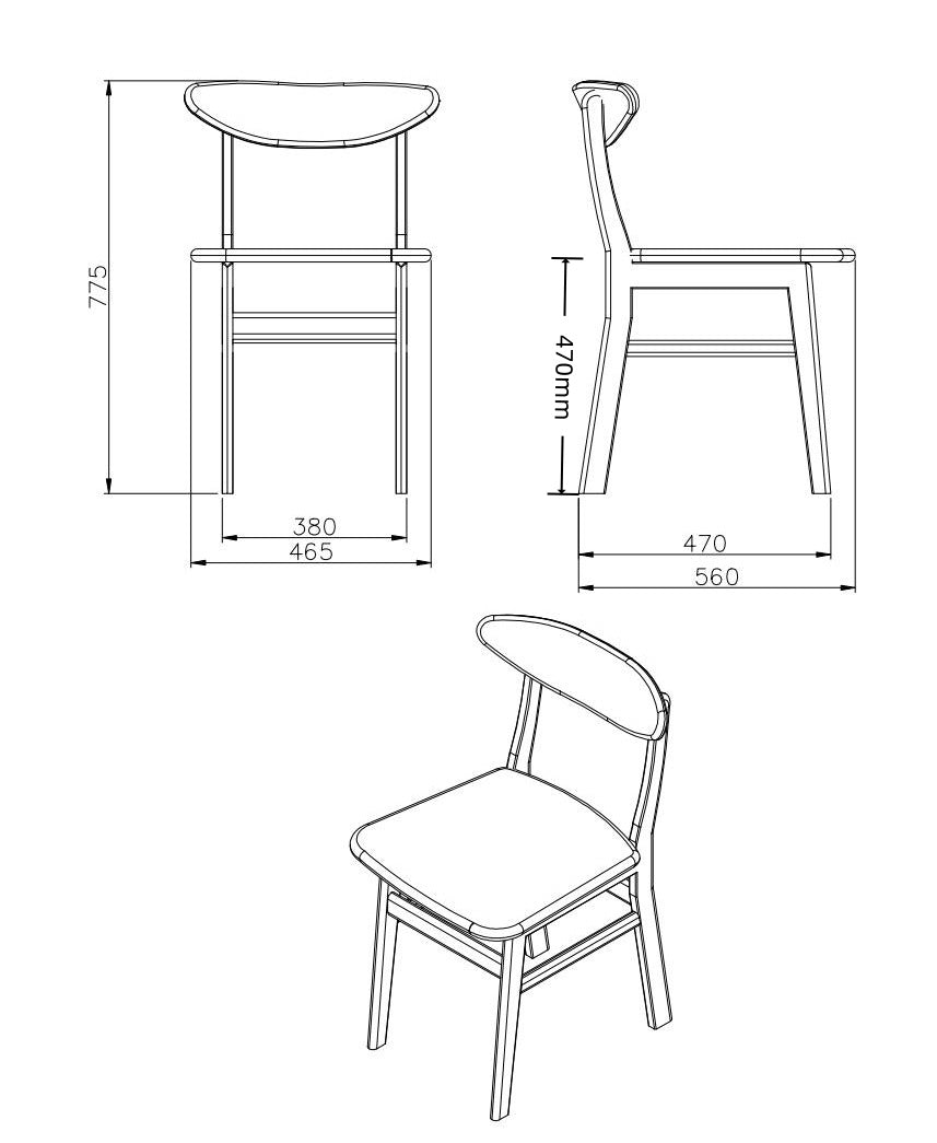 Fishe and Lilly Dining Chair design with curved backrest and wooden frame, ideal for dining spaces