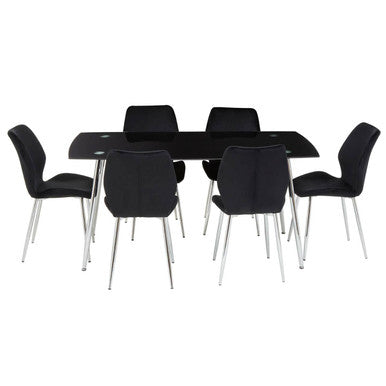 Orsina Black Dining Table and Chair Set with Stylish Chrome Legs for Modern Dining Spaces
