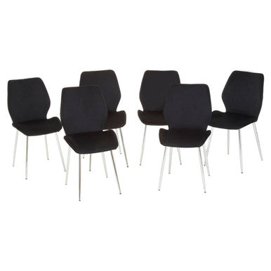 Orsina Dining Table and Chair Set featuring six stylish black upholstered chairs with chrome legs