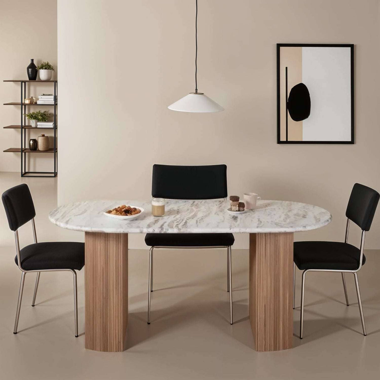 Bundi Natural Marble & Wood Pedestal 6-8 Seater Dining Table Verty Furniture