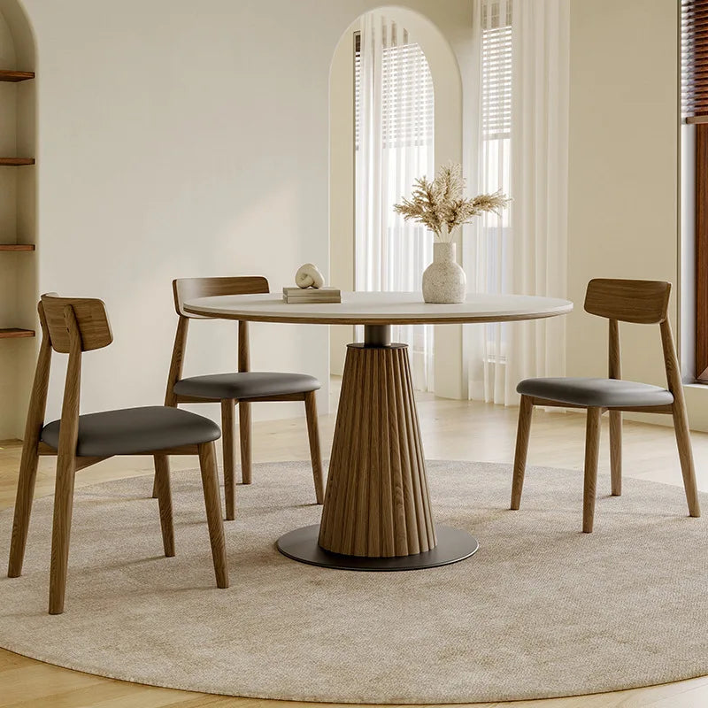 Nisu Home Modern Dining Table with Round Top and Stylish Base, Surrounded by Four Chairs
