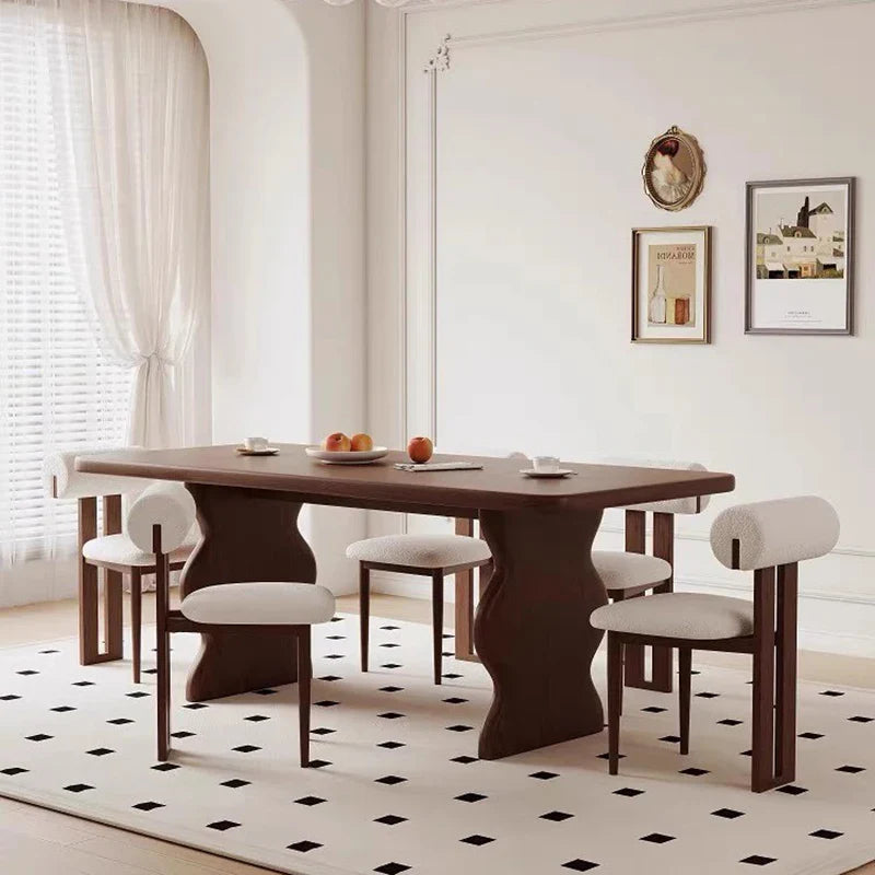 Nisu Home Modern Brown Dining Table with Curved Design and Four Stylish Chairs