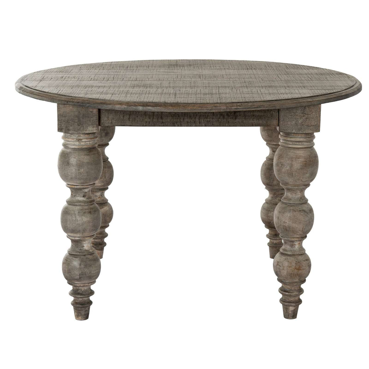 Shades 4 Seasons Round Dining Table with Decorative Turned Legs in Rustic Wood Finish