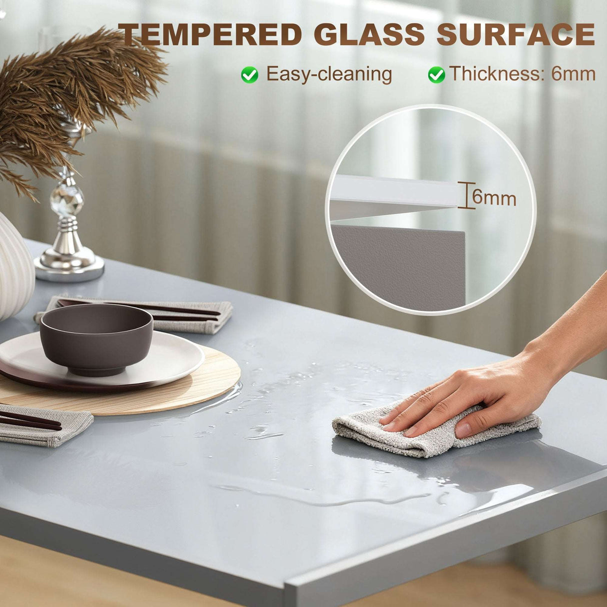 Wise Galleria Dining Table with a 6mm Tempered Glass Surface for Easy Cleaning