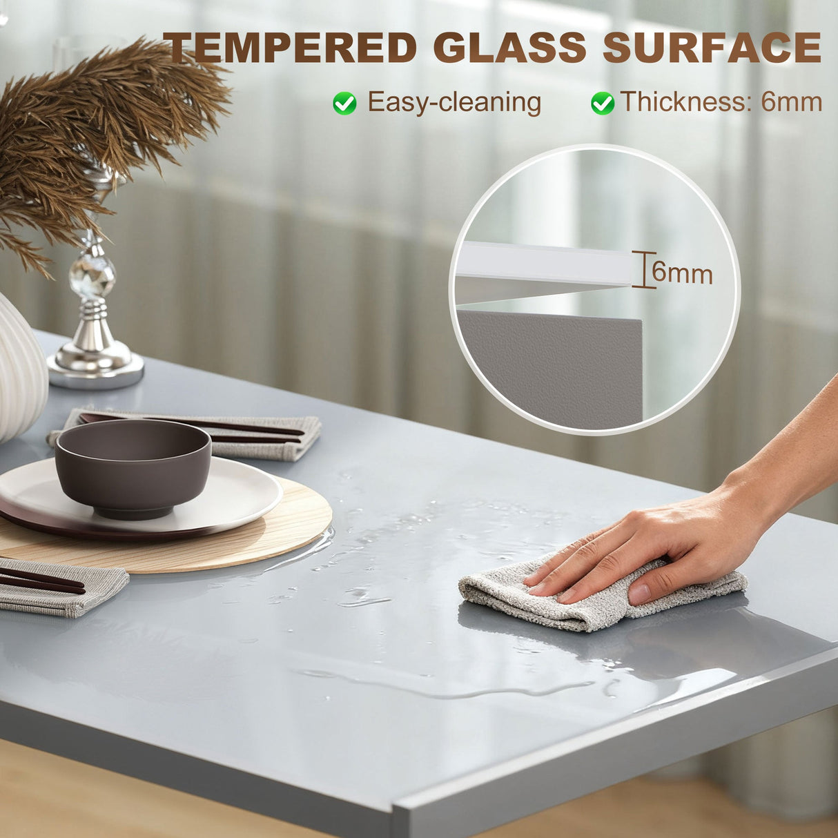 Wise Galleria Dining Table with a 6mm Tempered Glass Surface for Easy Cleaning