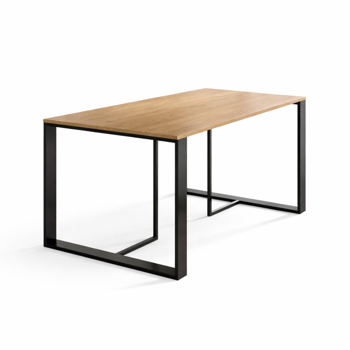 Decortie Dining Table with a sleek wooden top and a modern black metal frame