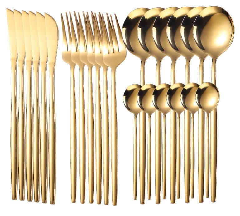 24pcs Gold or Stainless Steel, Boxed Dinnerware Set Kitchen Essentials