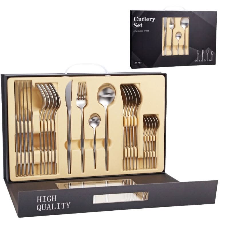 Kitchen Essentials Gold Cutlery Dinnerware Set matte silver box Kitchen Essentials