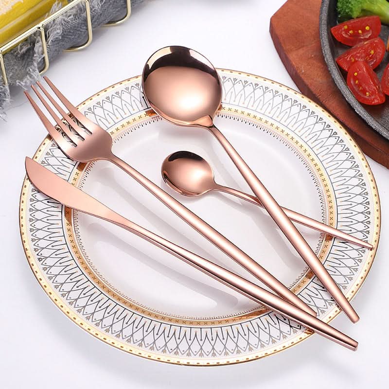 24pcs Gold or Stainless Steel, Boxed Dinnerware Set Kitchen Essentials