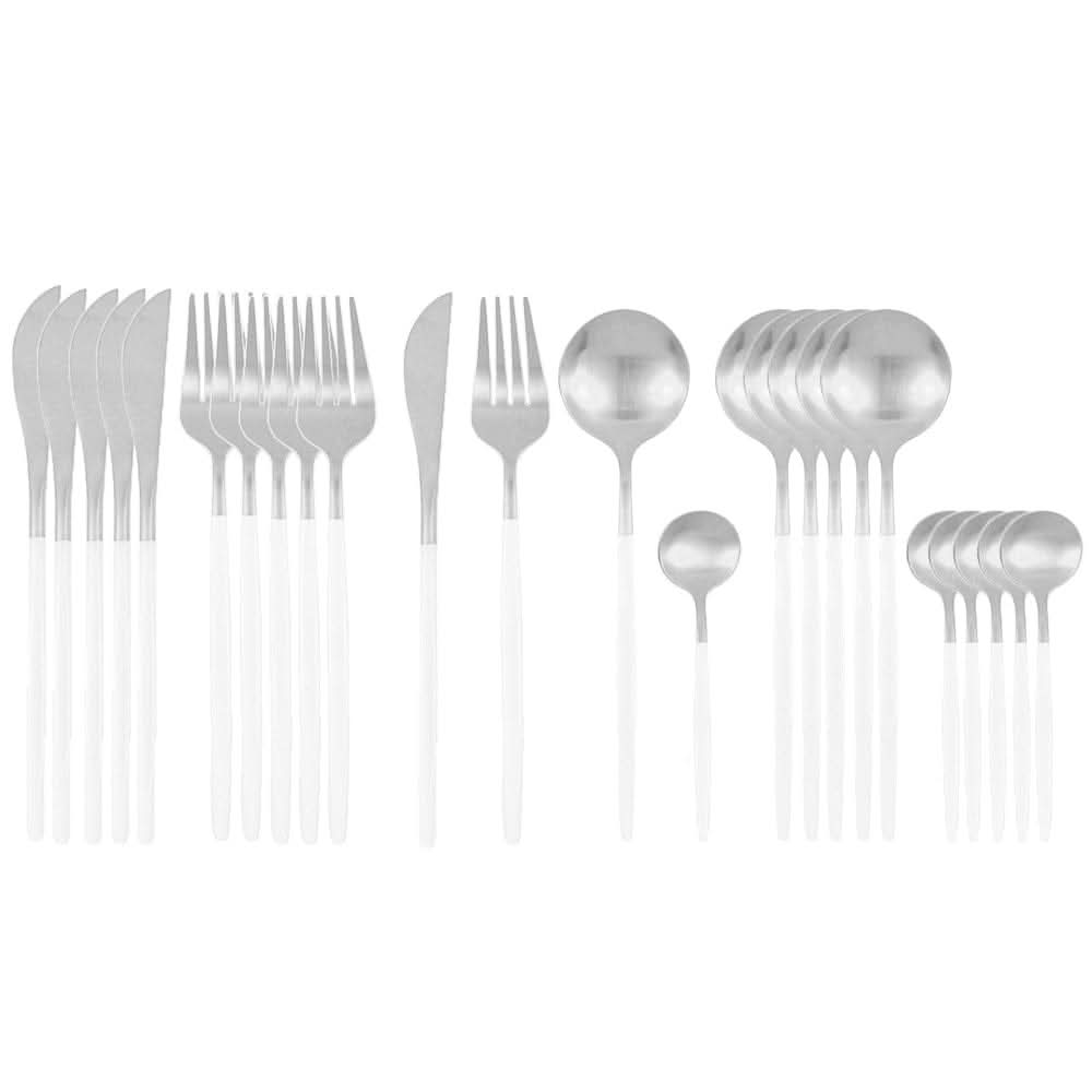 Kitchen Essentials Gold Cutlery Dinnerware Set Matte white silver Kitchen Essentials