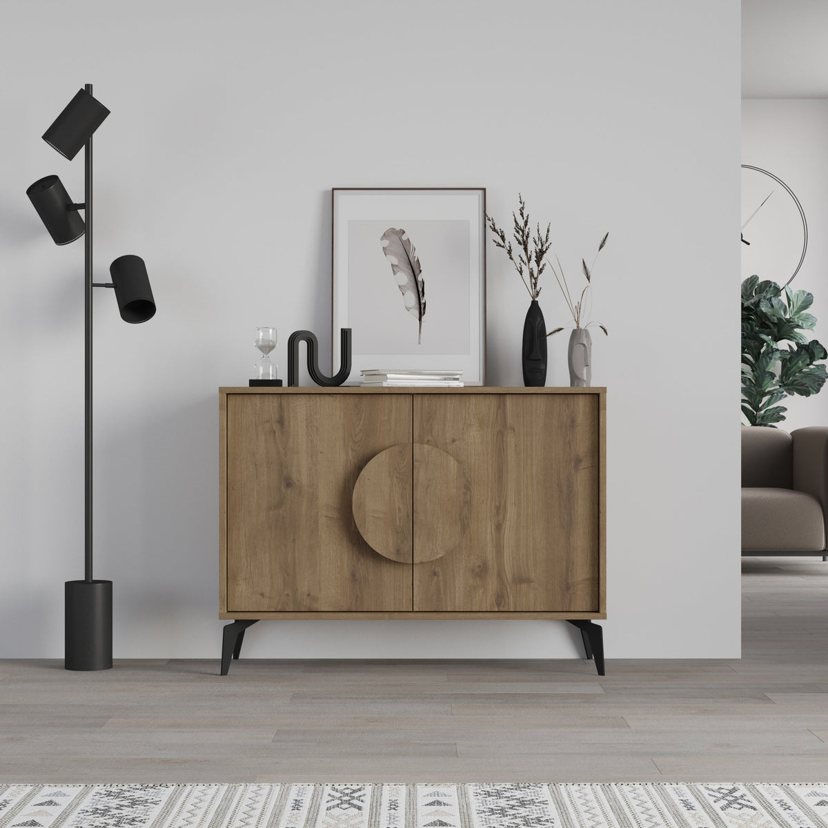 Decortie Display Unit in Brown Wood with Round Handle and Stylish Design for Modern Interiors
