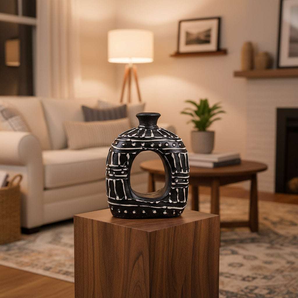 Oval Donut Shaped Vase - Chocolate 18cm AW-Dropship