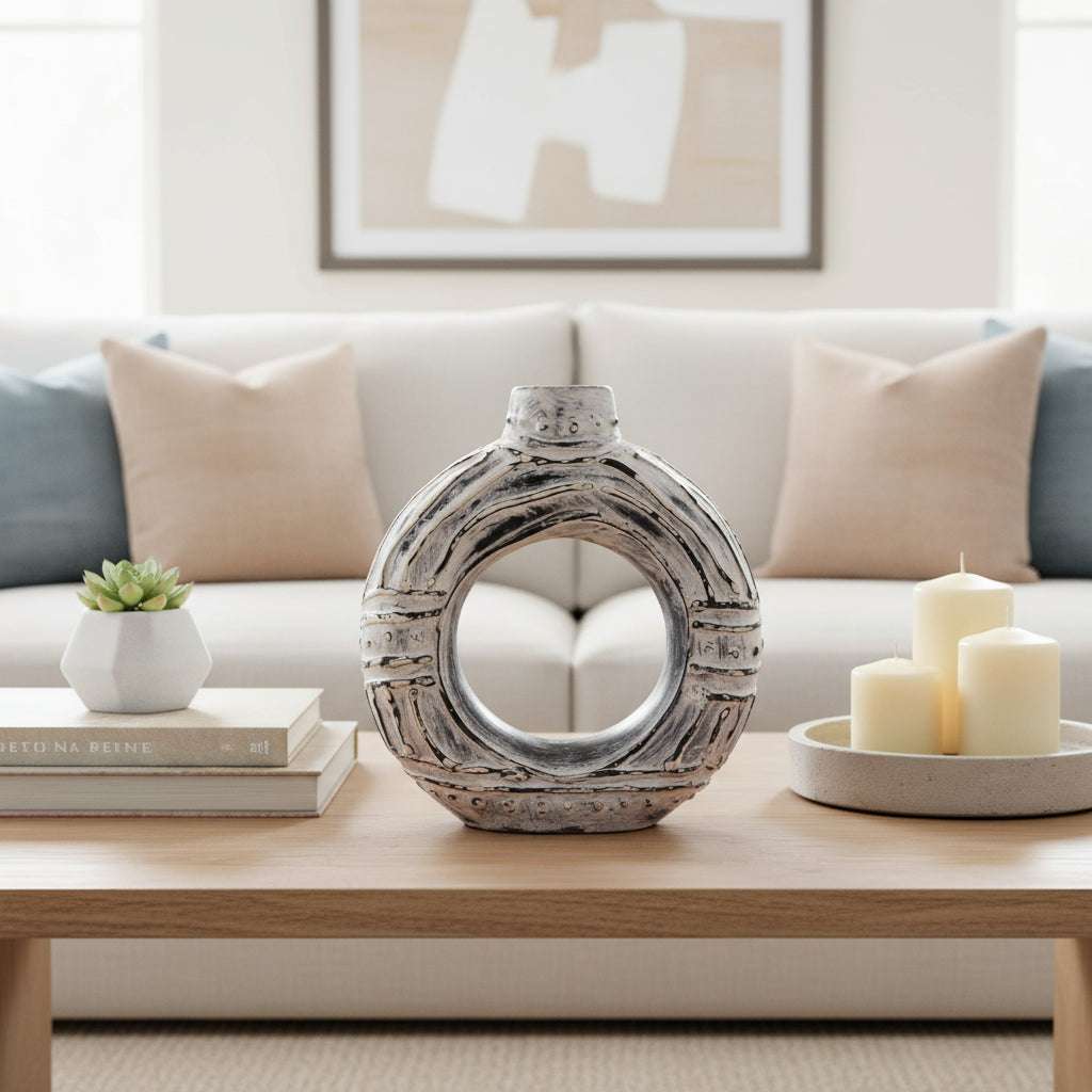 Round Donut Shaped Vase - Cream 23cm AW-Dropship