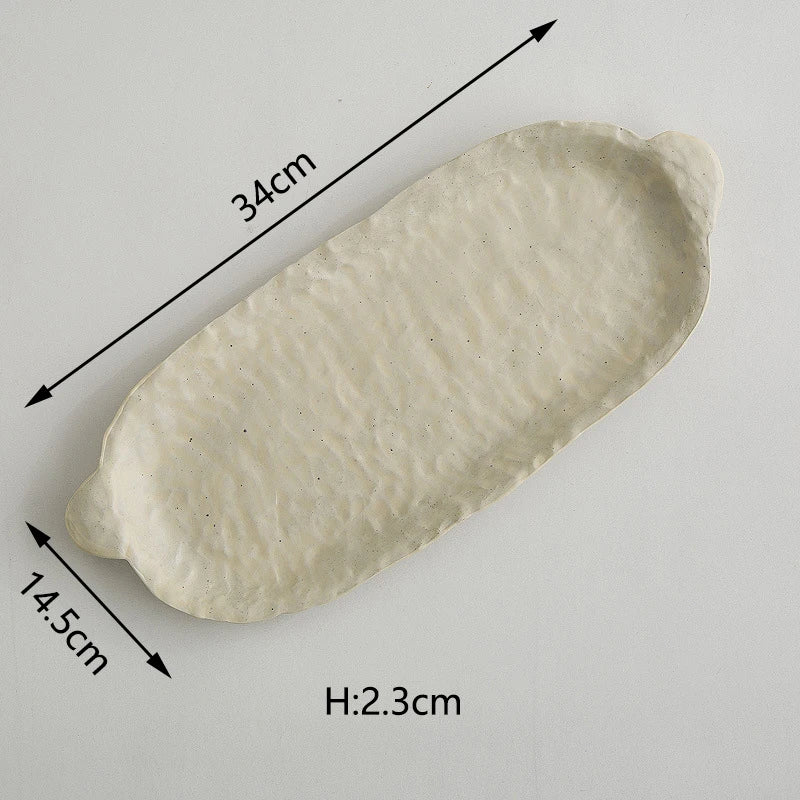 Doshim Tableware Long Oval Serving Platter in Cream with Textured Finish and Dimensions 34cm x 14.5cm
