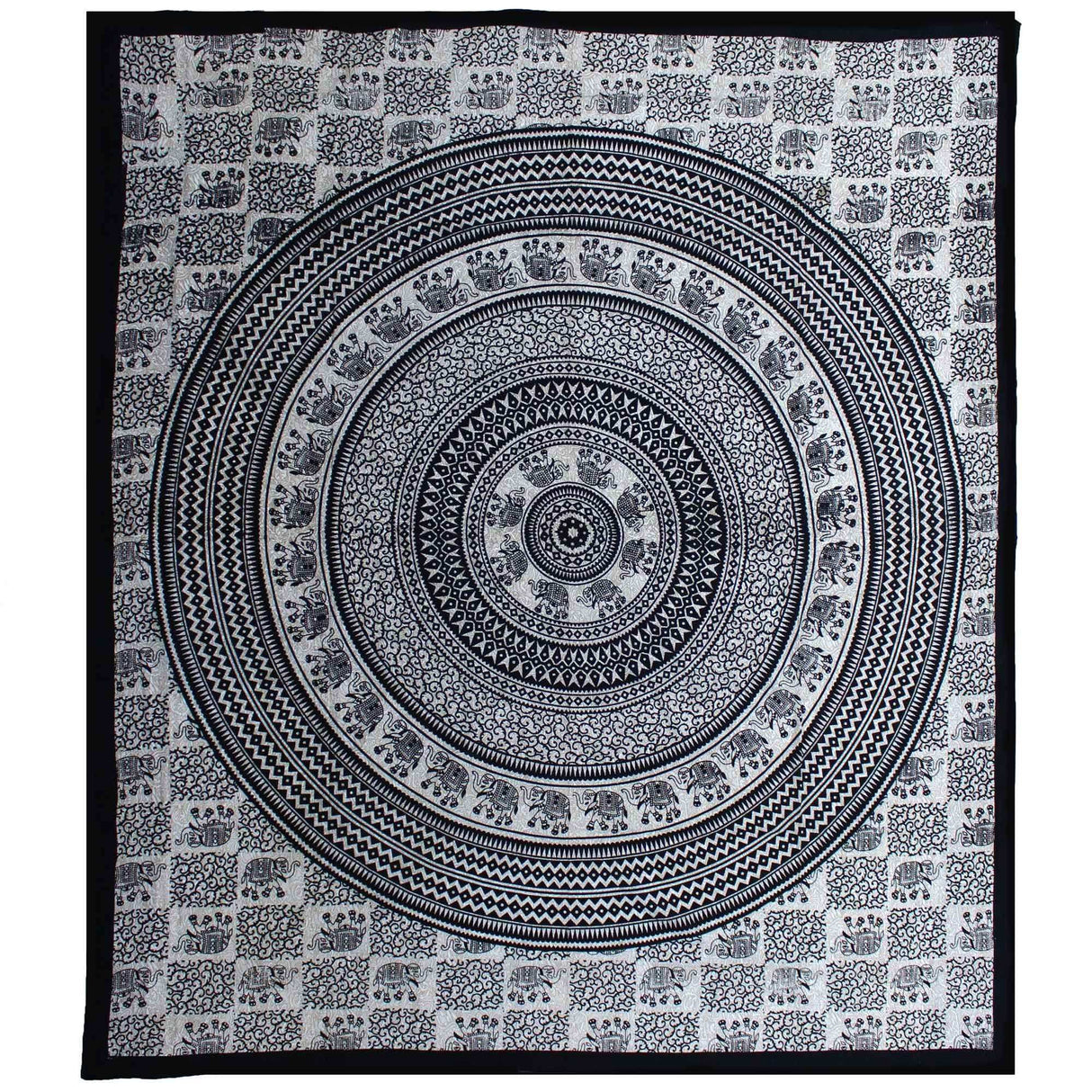 Double Cotton Bedspread and Wall Hanging - Mono - Elephant Mandala AW-Dropship