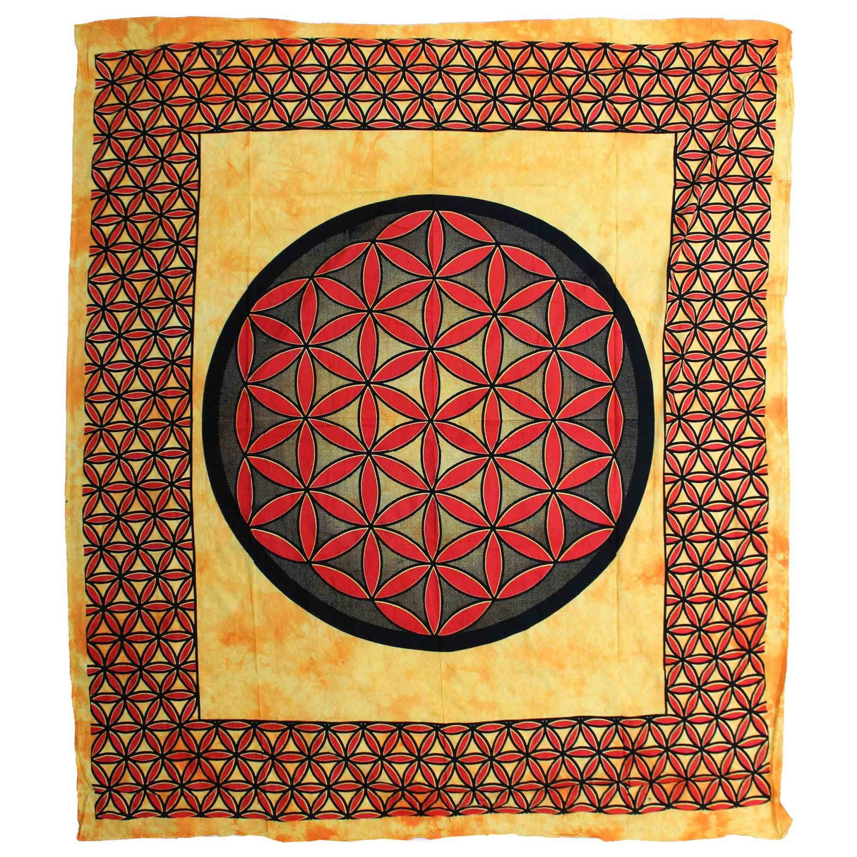Double Cotton Bedspread and Wall Hanging - Flower of Life - Orange AW-Dropship