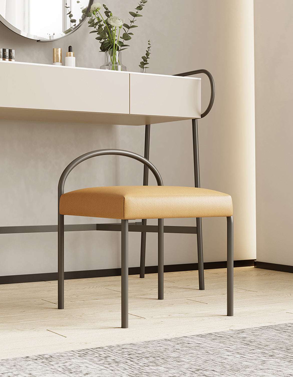 Modern Le Di Vita Dressing Table with Minimalist Design and Stylish Chair in Warm Tones