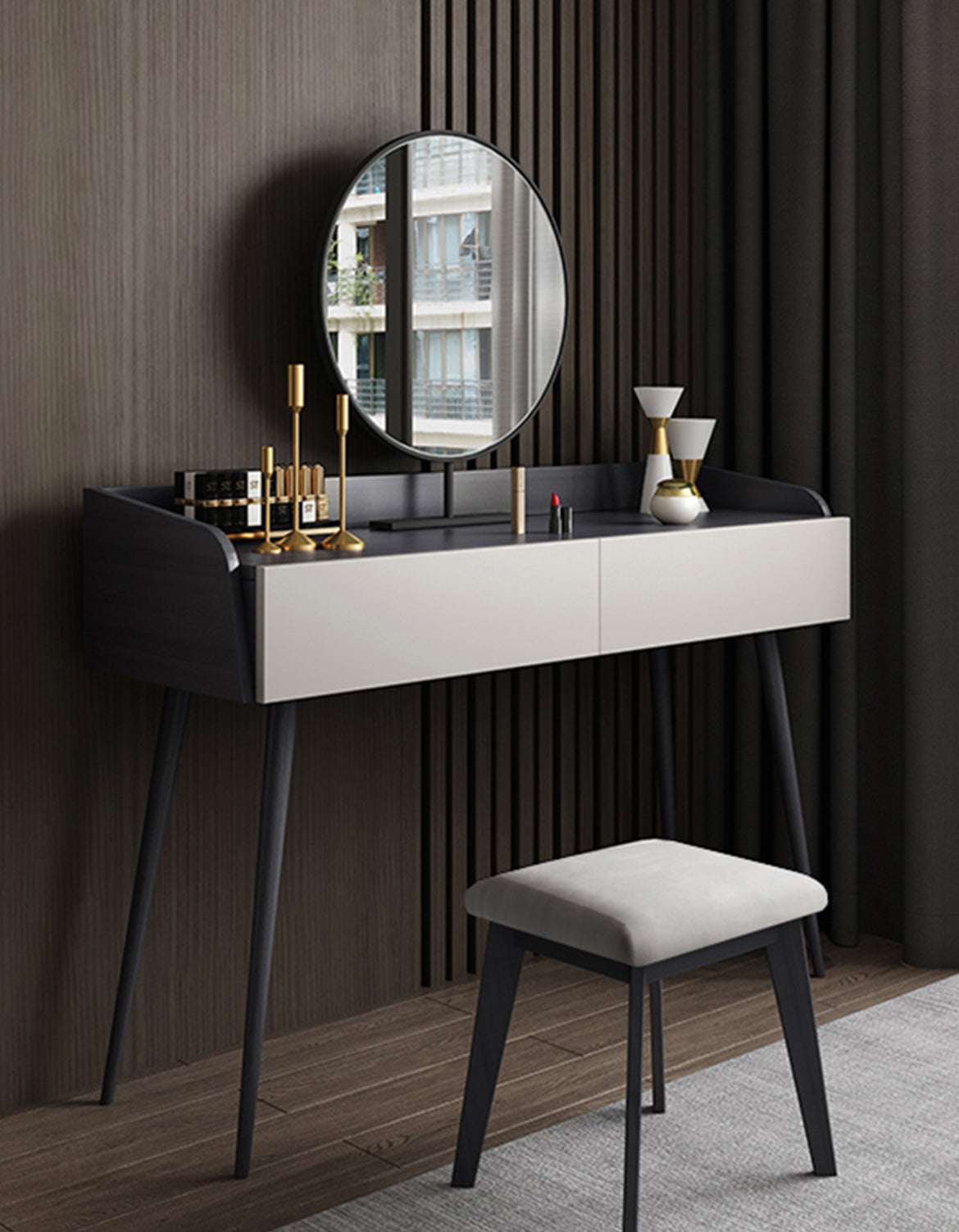 Le Di Vita Dressing Table with Circular Mirror and Modern Design for Elegant Interiors