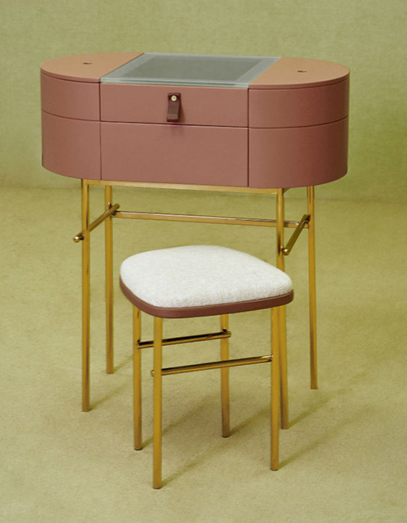 Le Di Vita Modern Dressing Table with Gold Legs and Soft Upholstered Stool for Elegant Interiors