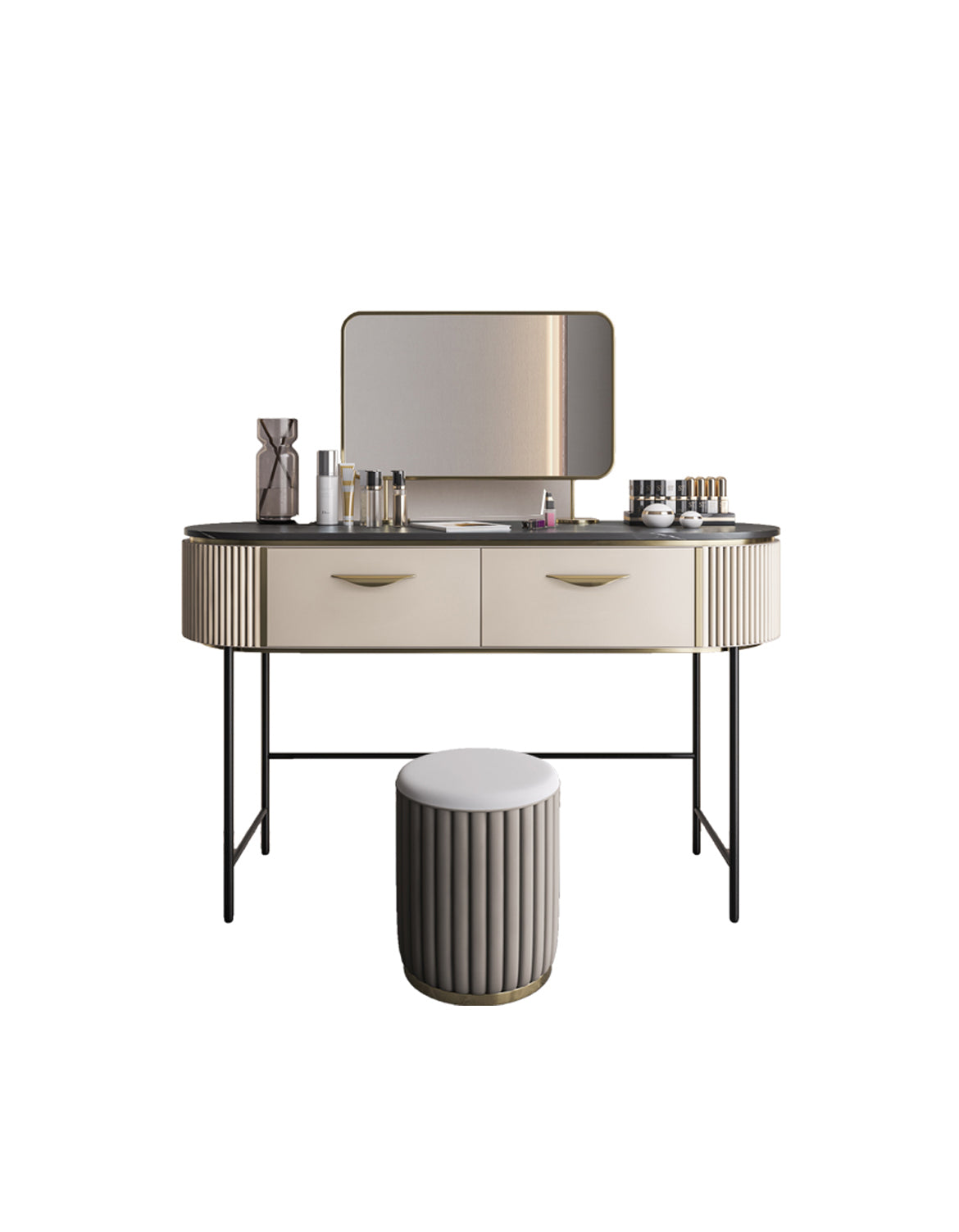 Le Di Vita Dressing Table with two drawers and a round stool for elegant bedroom decor
