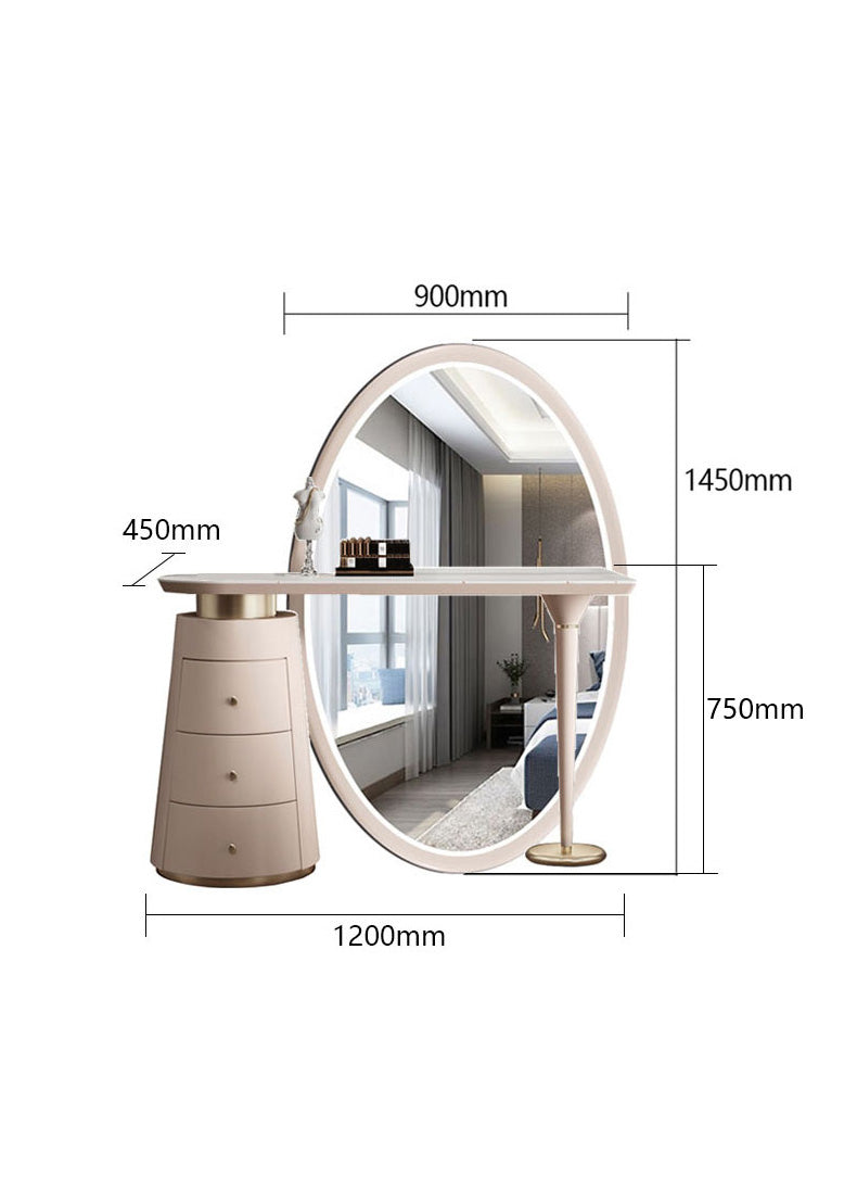 Le Di Vita Dressing Table with a large oval mirror and stylish storage drawers in a modern design