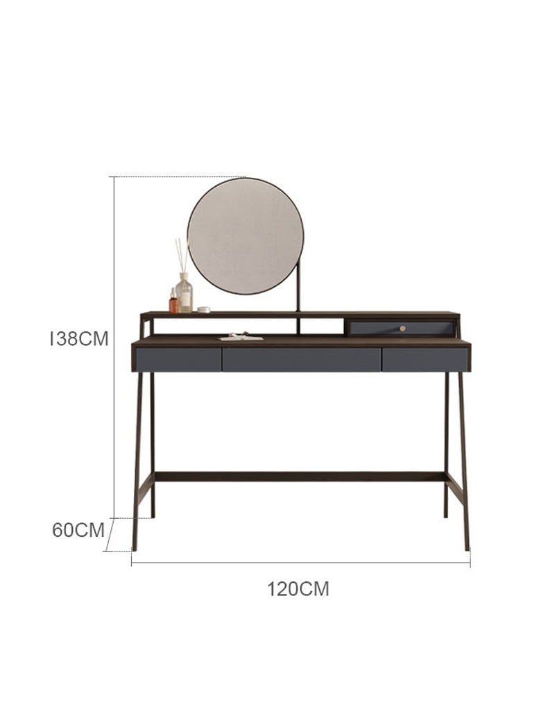 Le Di Vita Modern Dressing Table with Round Mirror and Spacious Drawers in Black
