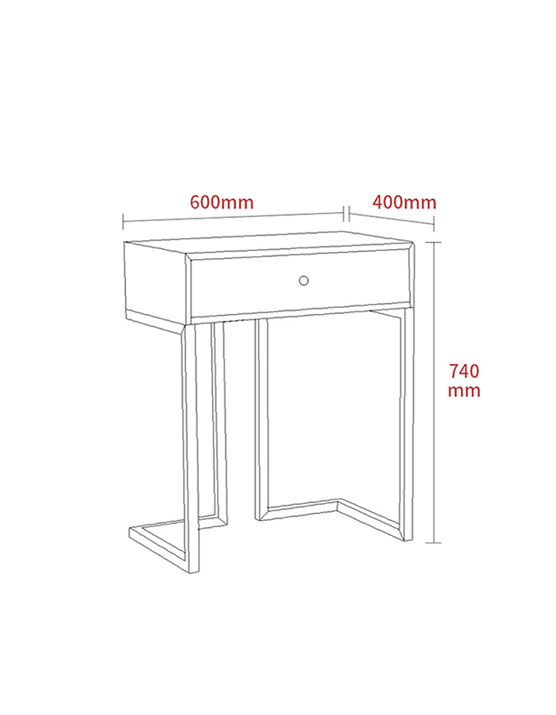 Le Di Vita Dressing Table with a modern design featuring a single drawer and sleek metal legs