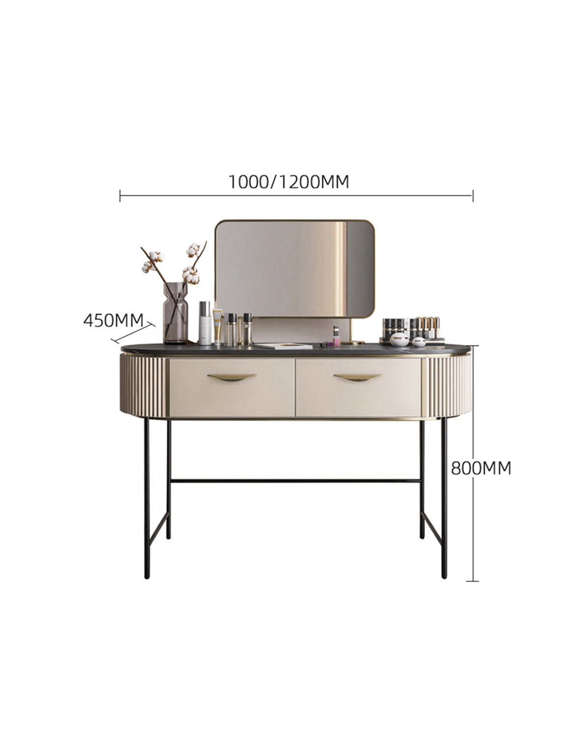 Le Di Vita stylish dressing table with sleek design, two drawers, and a large mirror for elegant interiors