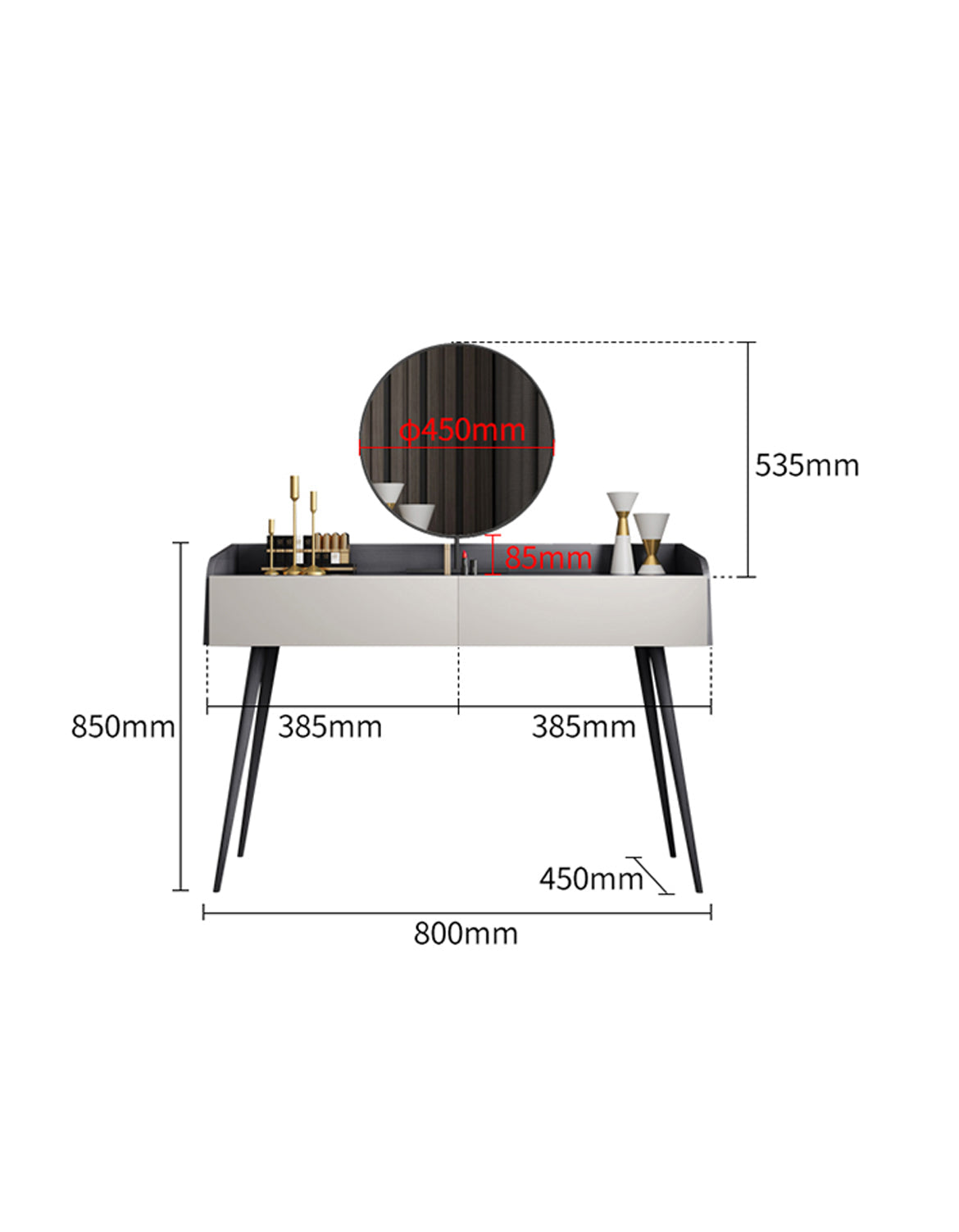 Modern Le Di Vita Dressing Table with Round Mirror and Elegant Storage for Stylish Bedrooms