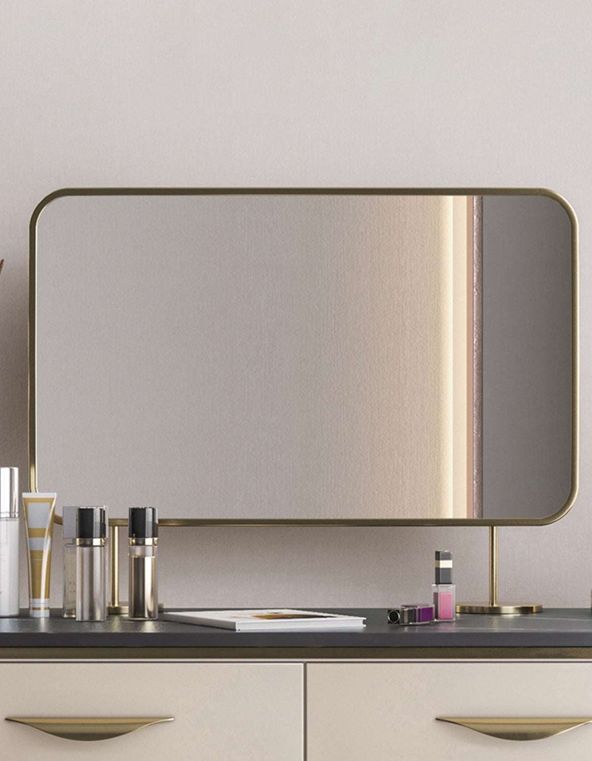 Le Di Vita Dressing Table with Elegant Gold Frame and Stylish Mirror for Glamorous Makeup Application