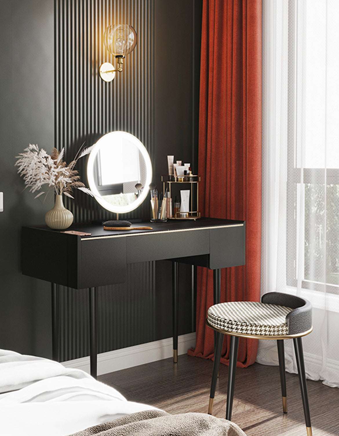 Le Di Vita modern dressing table with round mirror and stylish storage for elegant bedrooms