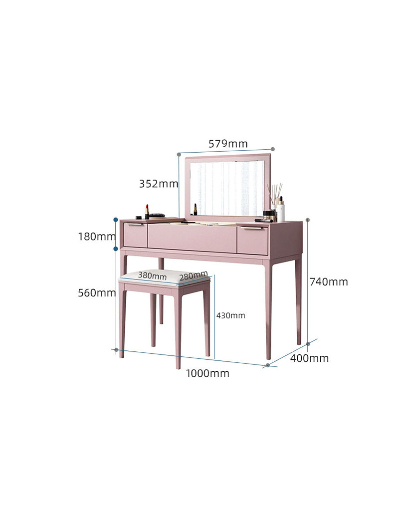 Le Di Vita Dressing Table with Mirror and Drawers in Elegant Pink Finish