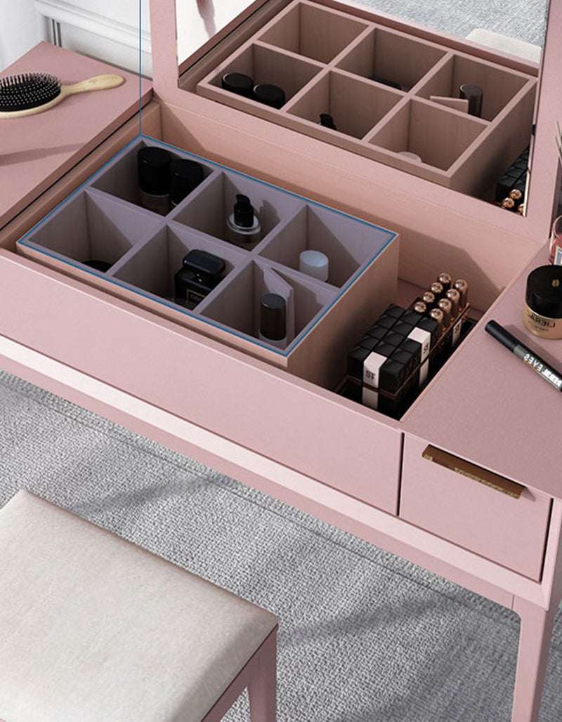 Le Di Vita Pink Dressing Table with Organiser Compartments for Makeup and Accessories