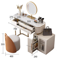 Le Di Vita modern Dressing Table with round mirror, storage drawers and stylish stool