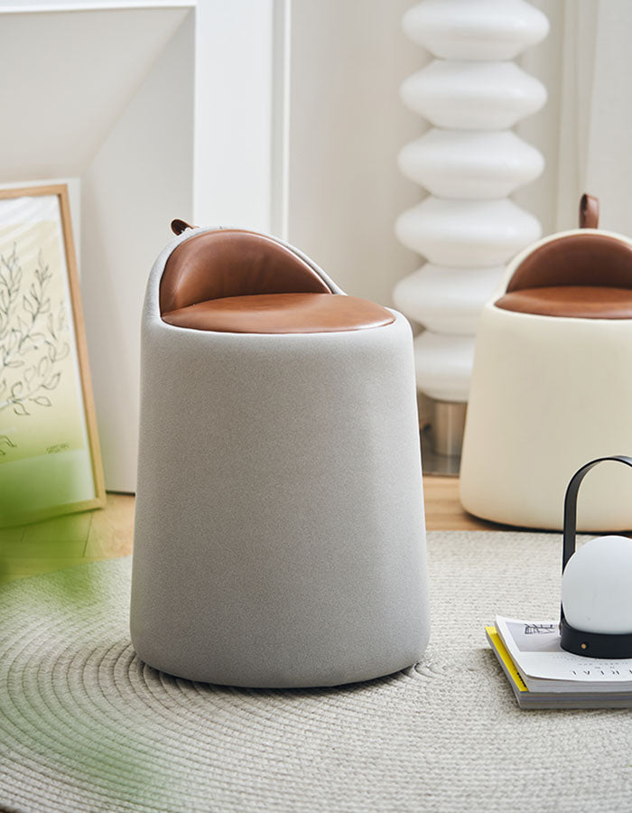 Le Di Vita Dressing Table Stool in Grey with Brown Leather Seat for Modern Interiors