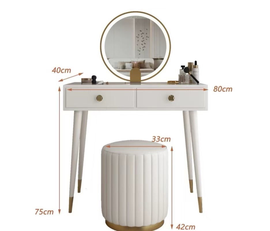 Le Di Vita Dressing Table with Round Mirror and Two Drawers for Elegant Makeup Storage