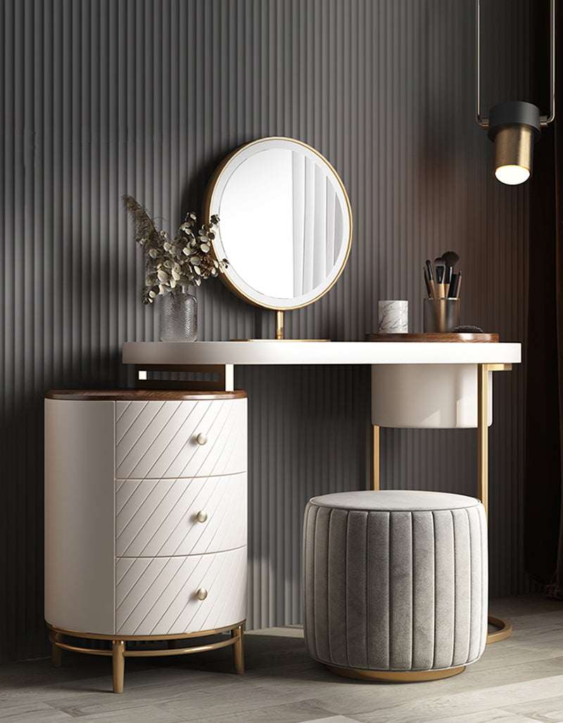 Stylish Le Di Vita Dressing Table with Round Mirror and Elegantly Designed Storage Drawers