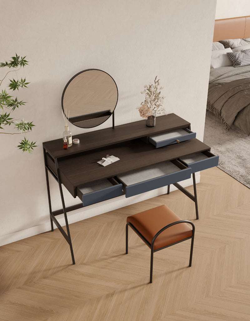 Le Di Vita modern Dressing Table with round mirror and spacious drawers for stylish organisation
