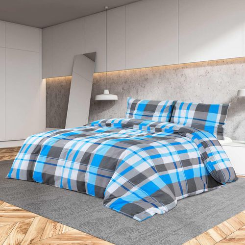 vidaXL Duvet Cover Set Blue and Grey 200x200 cm Cotton 200 x 200 cm + 65 x 65 cm vidaXL