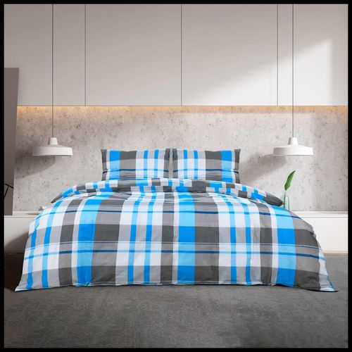 vidaXL Duvet Cover Set Blue and Grey 200x200 cm Cotton vidaXL