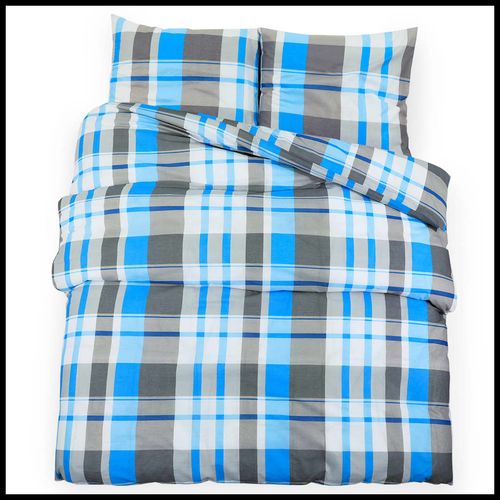 vidaXL Duvet Cover Set Blue and Grey 200x200 cm Cotton vidaXL