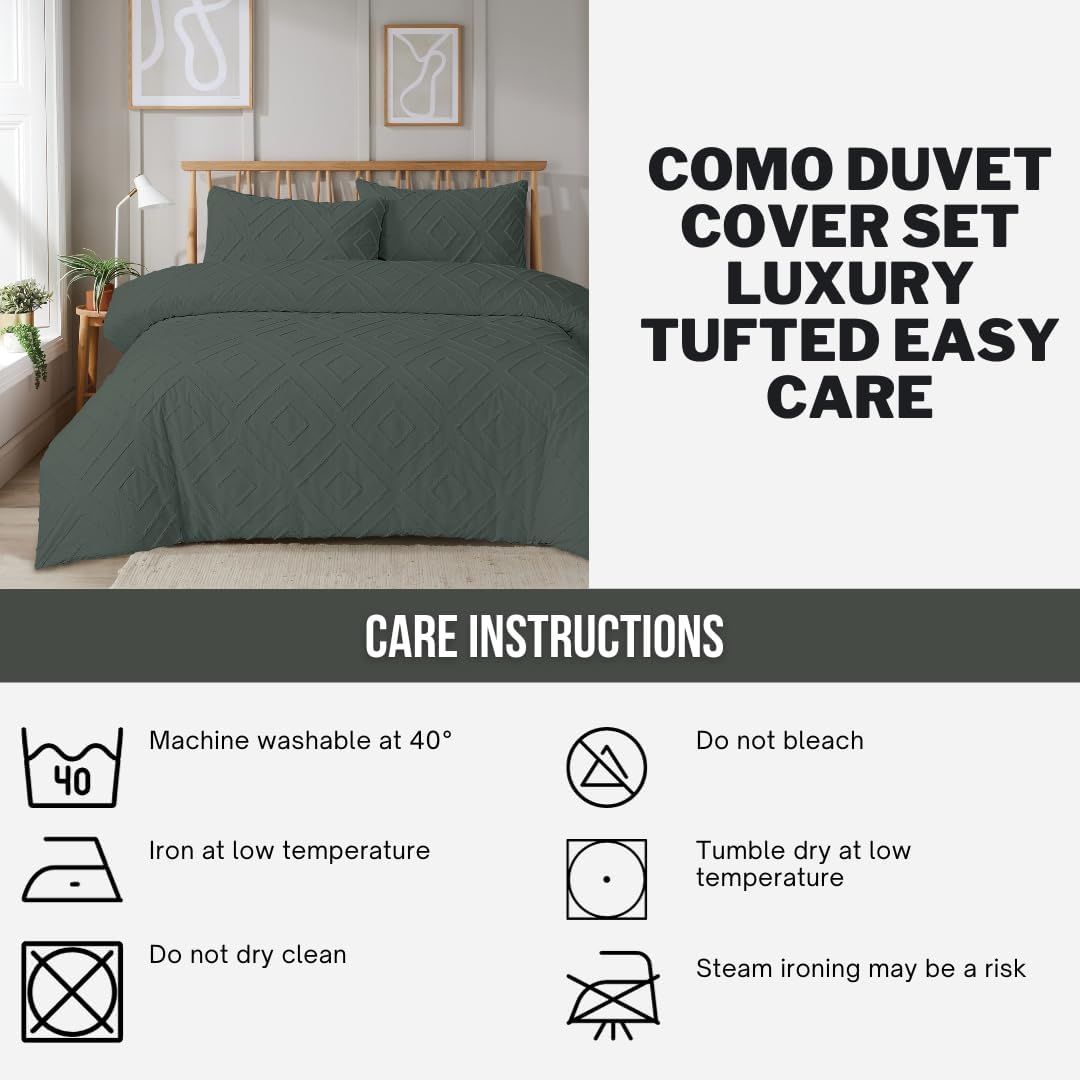 OLIVIA ROCCO Como Duvet Cover Set in green with luxury tufted texture for easy care