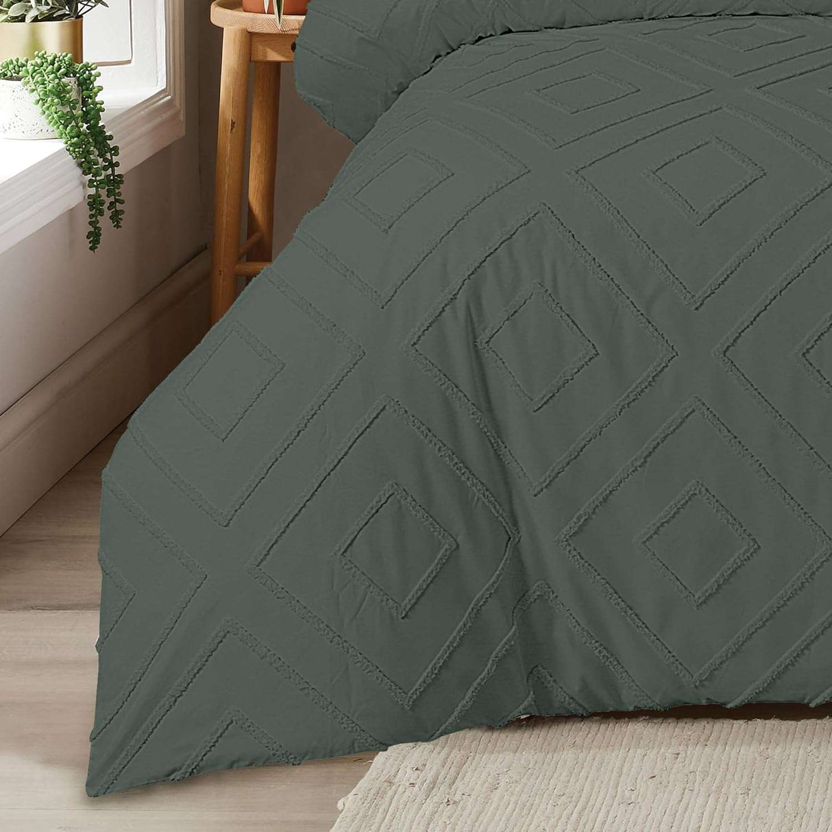 Olivia Rocco Duvet Cover Set in Grey with Textured Geometric Pattern for Modern Bedrooms