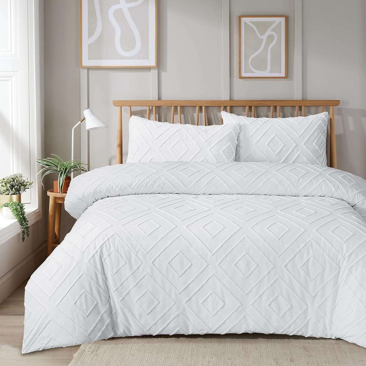 OLIVIA ROCCO Duvet Cover Set in white with textured diamond pattern for modern bedrooms