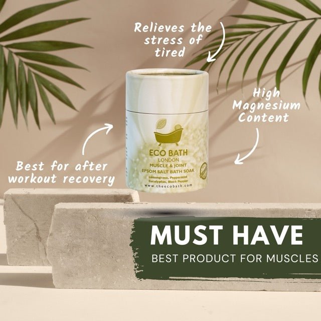 Eco Bath London Epsom Salt Bath Soak in a decorative jar for post-workout recovery and muscle relief